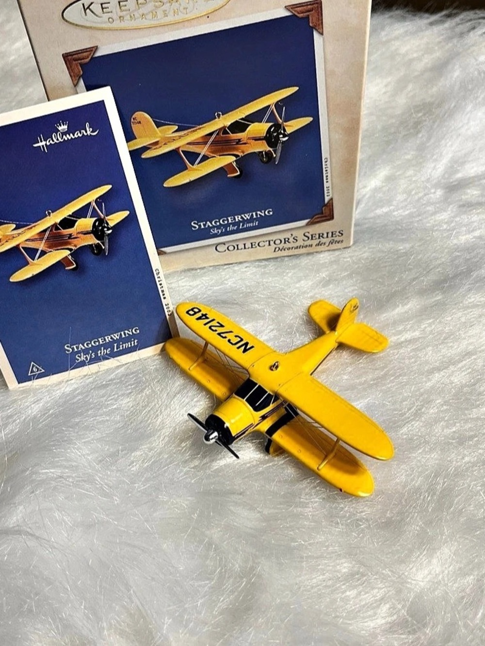Hallmark Staggerwing Sky's the Limit Collector's Series Ornament Yellow & Blue